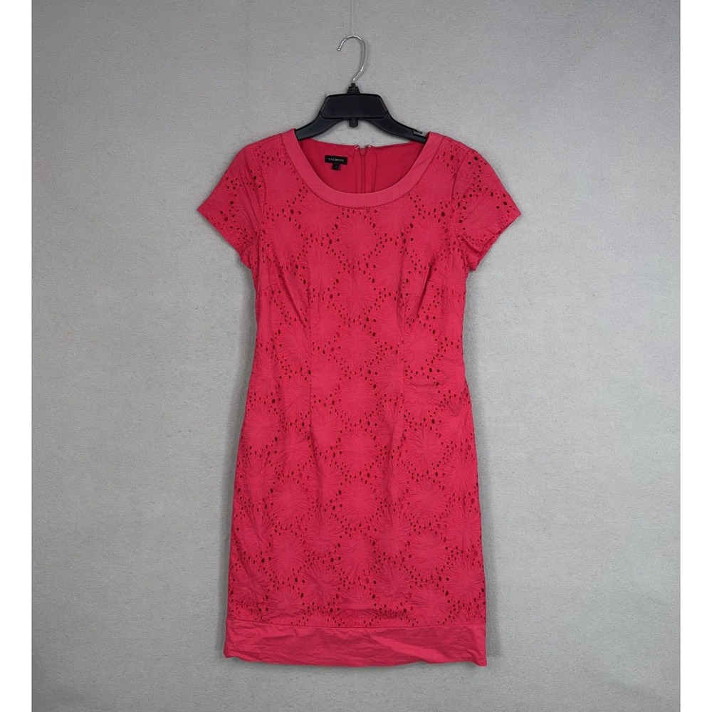 Talbots Dress Womens 4 Pink Floral Eyelet Lace Short Sleeve Sheath Feminine Date